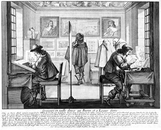 Plate engravers working with gallery behind de Abraham Bosse