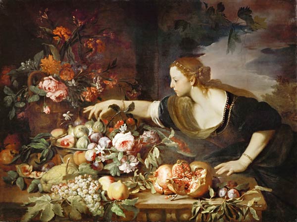 Woman taking fruit de Abraham Brueghel