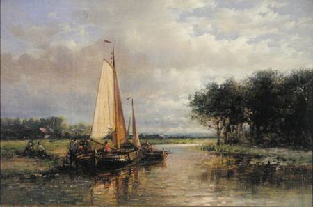Dutch Barges on a River de Abraham Hulk