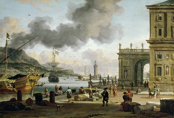 A Mediterranean Harbour Scene de Abraham J. Storck