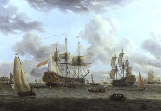 Escena de barcos holandeses en un gran estuario de Abraham J. Storck