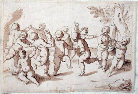 A group of dancing putti (pen & brown ink with wash over black chalk on paper) de Abraham Jansz. van Diepenbeeck