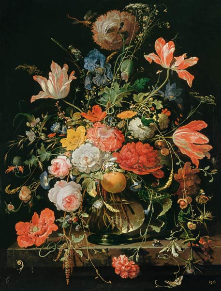 Jarrón con flores y ramos de naranja  de Abraham Mignon