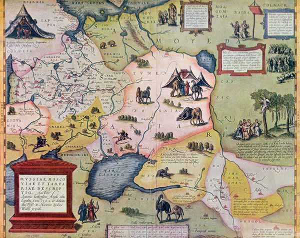 Map of the Russian empire in the sixteenth century, copy of an original of 1571 (colour litho) de Abraham Ortelius