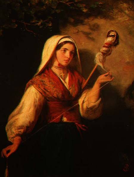 Young Woman Spinning Wool de Abraham Solomon