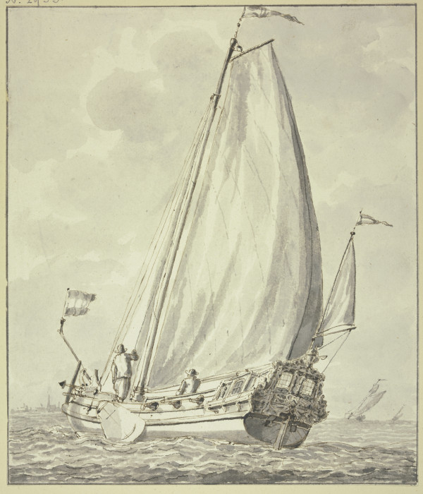 Boot mit zwei Mann, nach links segelnd de Abraham Storck d. Ä.
