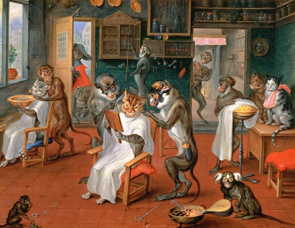 Barber's shop with Monkeys and Cats de Abraham Teniers