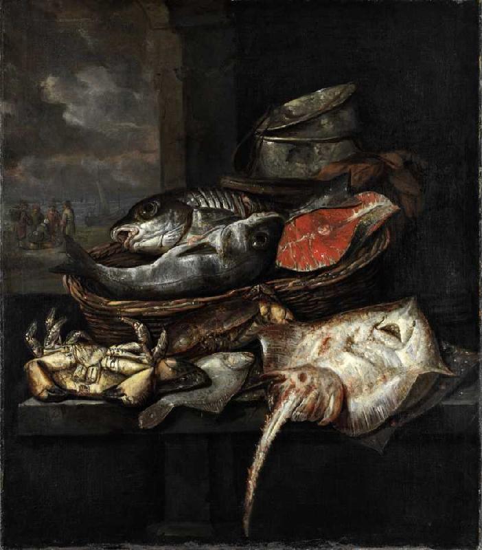 Bank eines Fischhändlers. de Abraham van Beyeren
