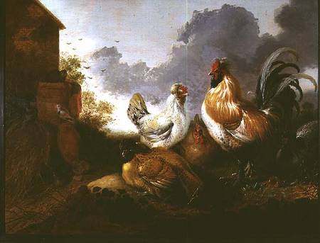 Poultry in a farmyard de Abraham van Calraet