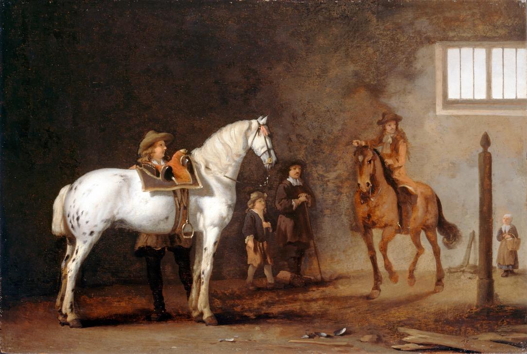 Weißes Pferd in einer Reitschule de Abraham van Calraet