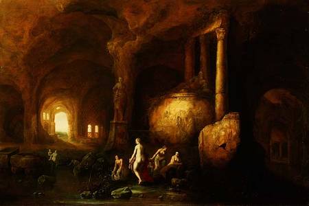 Nymphs Bathing by Classical Ruins de Abraham van Cuylenborch