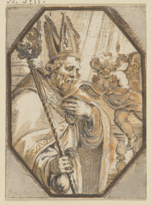 Ein Engel bringt einem Bischof die Windeln Christi de Abraham van Diepenbeeck
