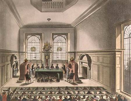 Cooper's Hall, Lottery Drawing, from Ackermann's 'Microcosm of London' de A.C. Rowlandson