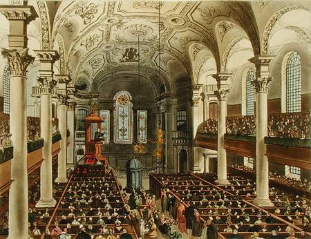 St Martins in the Fields, from 'Ackermann's Microcosm of London', engraved by Joseph Constantine Sta de A.C. Rowlandson