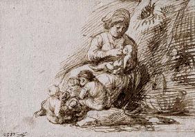Woman Breastfeeding (pen & ink on paper)