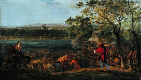 The Arrival of the Pontoneers for the Crossing of the Rhine de Adam Frans van der Meulen