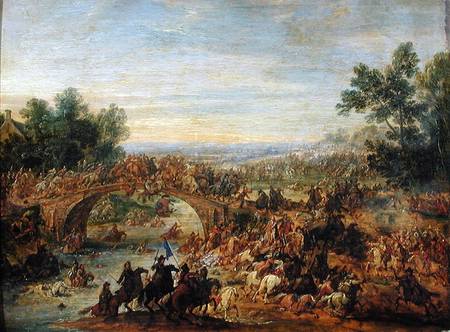 Cavalry Battle on a Bridge de Adam Frans van der Meulen
