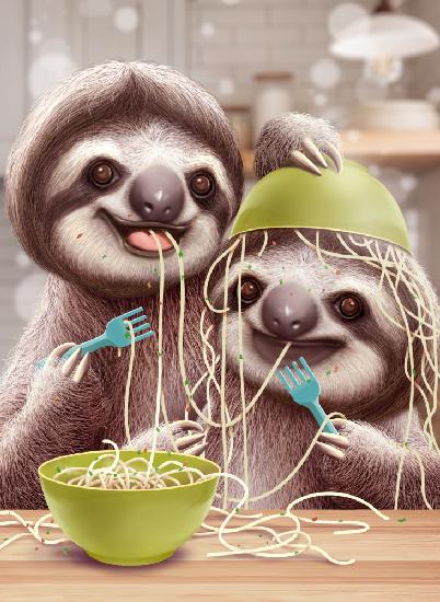 YOUNG SLOTH EATING SPAGETTI