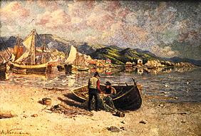 Fiord scene with fishermen