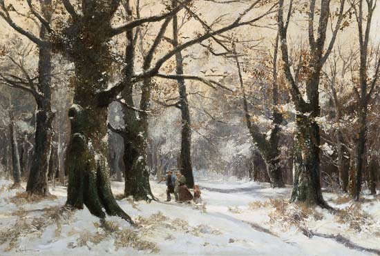 Homecoming by the winter woods. de Adolf Kaufmann