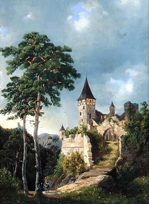 Castle in the Mountains, 1858 (oil on canvas) de Adolf Rudolf Holtzhaub