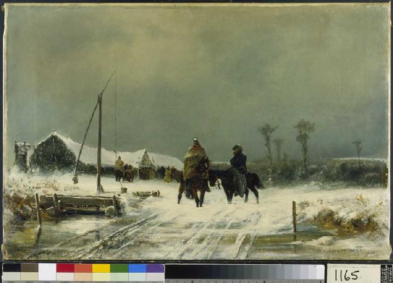 Rastende Ulanen im Schnee in der Wallachei. de Adolf Schreyer
