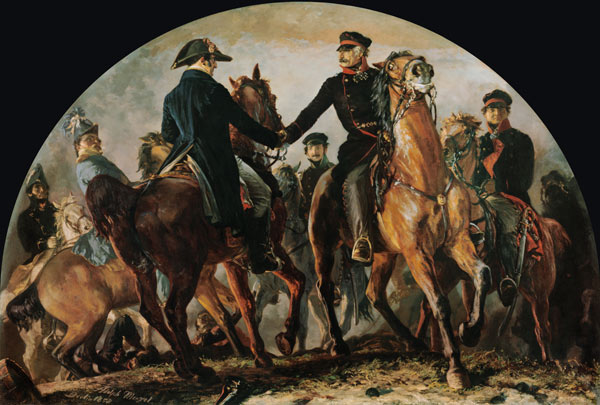 Blüchers reuniéndose con Wellington después de la batalla de Adolph Friedrich Erdmann von Menzel