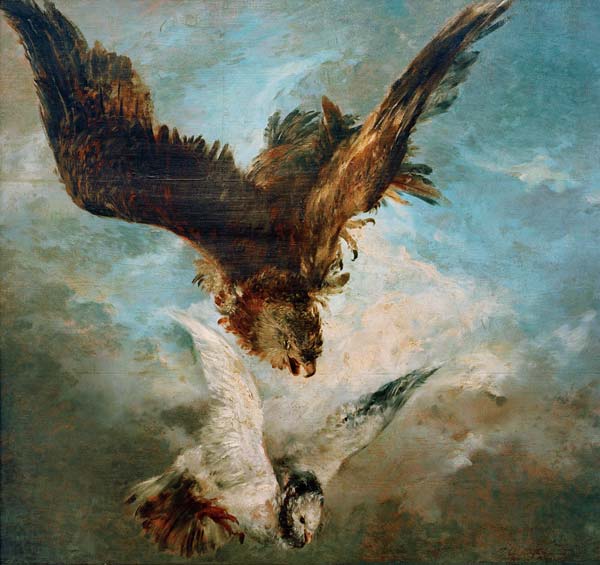 Faucon se précipitant sur une colombe de Adolph Friedrich Erdmann von Menzel
