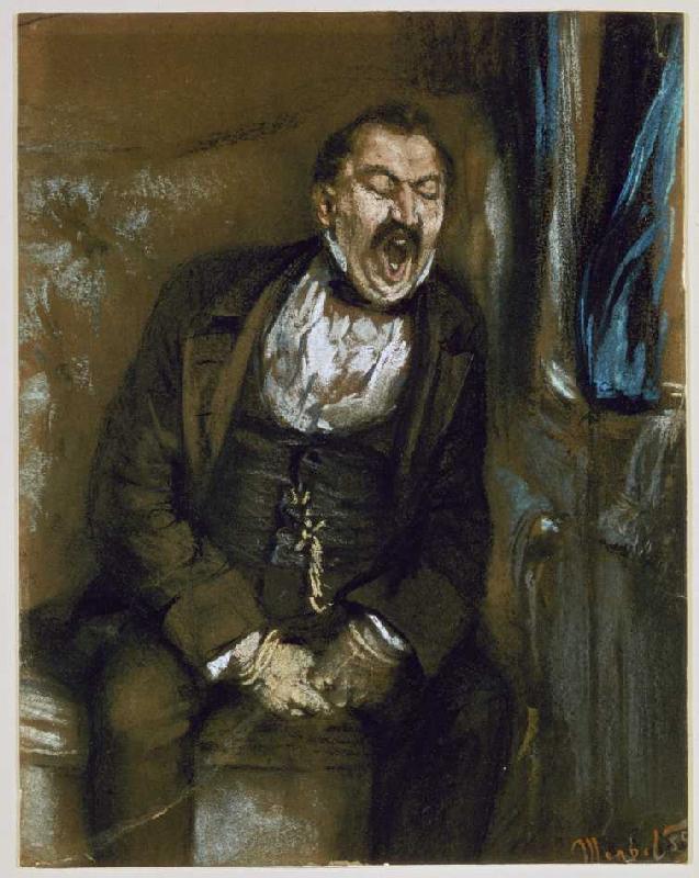 Yawning sir in the railway coupé. de Adolph Friedrich Erdmann von Menzel