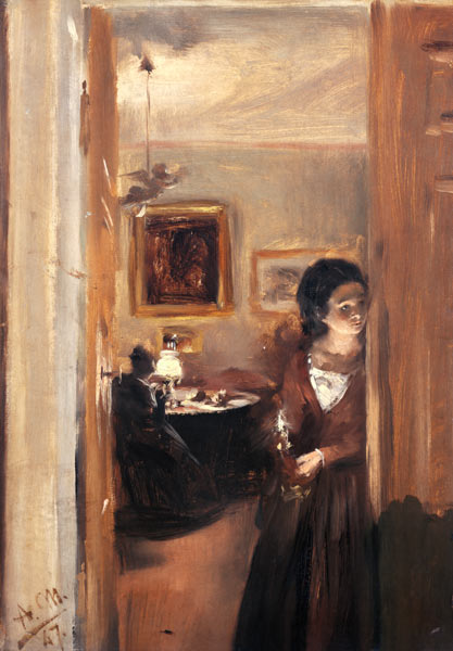 En el salón con la hermana del artista. de Adolph Friedrich Erdmann von Menzel