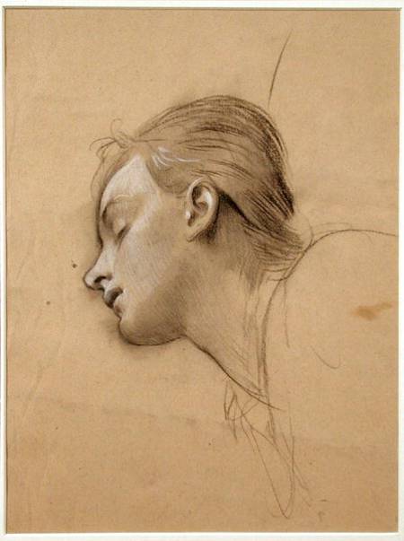 Study of the Head for 'St Cecilia' (charcoal & white chalk on buff paper) de Adolph Hiremy-Hirschl