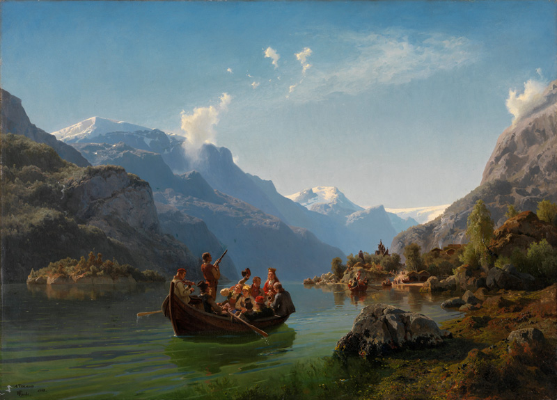 Brautfahrt auf dem Hardanger-Fjord de Adolph Tidemand