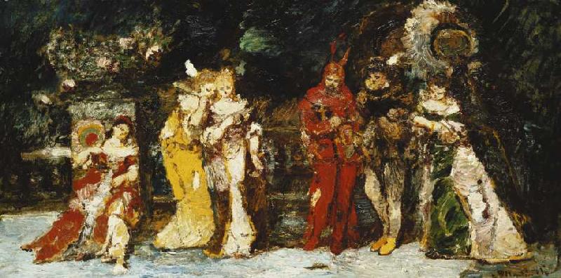 Darsteller auf einer Terrasse mit Faust und Mephisto de Adolphe Jos.Th. Monticelli