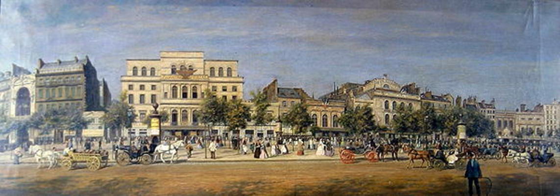 Panorama of Le Boulevard du Temple and its several theatres, c.1860 (colour litho) de Adolphe Martial Potemont