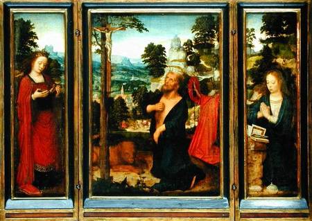 Triptych with St. Jerome, St. Catherine and Mary Magdalene de Adriaen Isenbrandt or Isenbrant