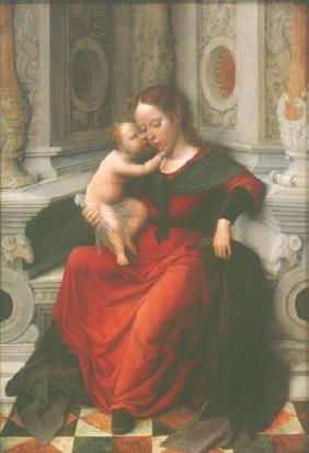 Madonna con niño sentados en el trono