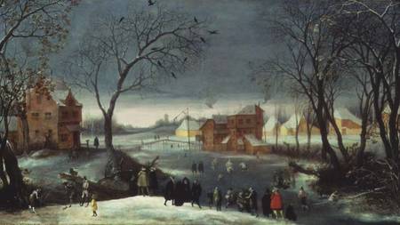 Winter Landscape with Skaters (panel) de Adriaen van Stalbemt
