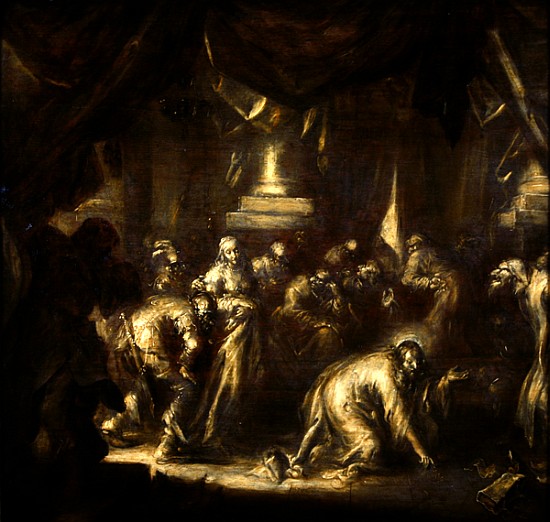 Jesus and the Adulteress (grisaille on wood) de Adriaen Pietersz. van de Venne