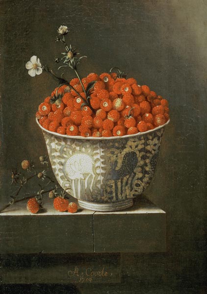 Still Life with Wild Strawberries in a Chinese Bowl de Adrian Coorte