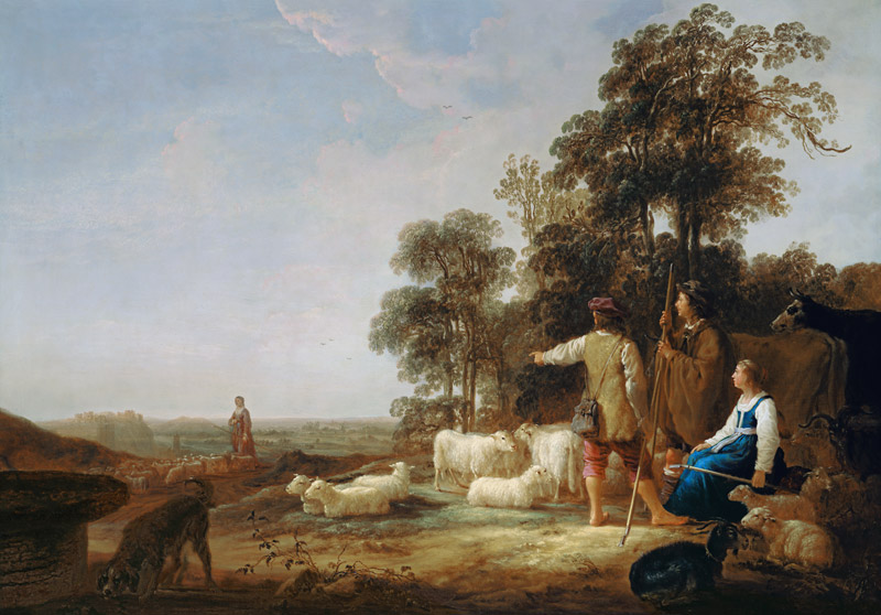 A Landscape with Shepherds and Shepherdesses de Aelbert Cuyp