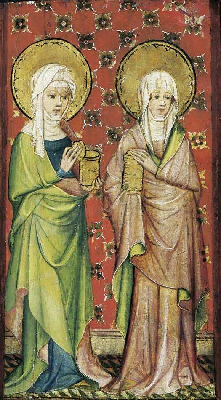 Der Engel empfängt die drei Marien am Grabe (rechter Flügel). de Älterer Meister der Aachener Schranktüren