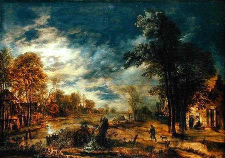 Moonlit Landscape with a Village de Aert van der d.Ä Neer