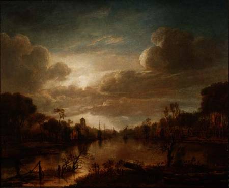 A river landscape by moonlight de Aert van der d.Ä Neer