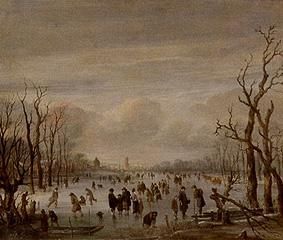 Winter landscape with skate runners de Aert van der Neer