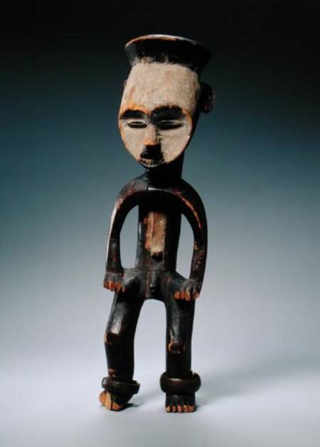 Male Figure, Mbole Culture, Congo (wood, white chalk & metal) de African