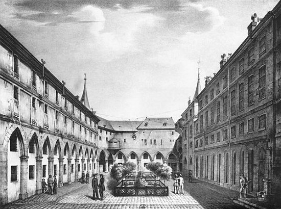 View of the Men''s Yard at the Conciergerie Prison; engraved by Alphonse Urruty (1800-70) c.1831 de (after) Collard