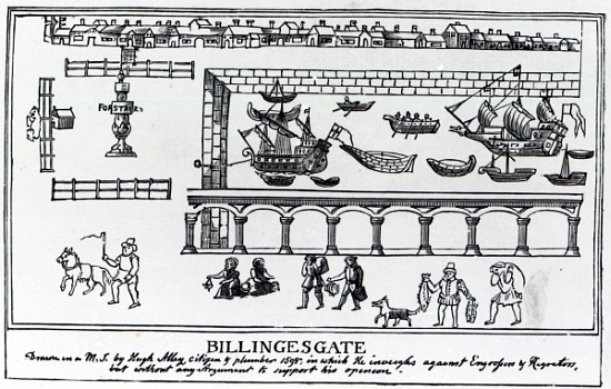 Billingsgate Market, London, after an original drawing from c.1598 de (after) English School