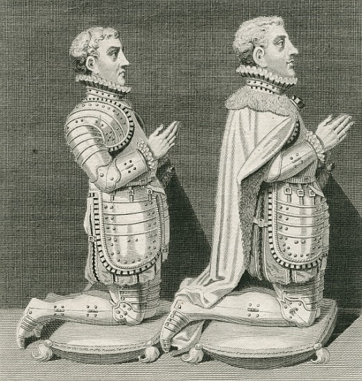 Henry Stuart, Lord Darnley and his brother Charles Stuart, Earl of Lennox, kneeling before their mot de (after) English School