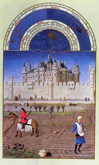 Facsimile of October: sowing the winter grain the Limbourg brothers, from the ''Tres Riches Heures d de (after) French School