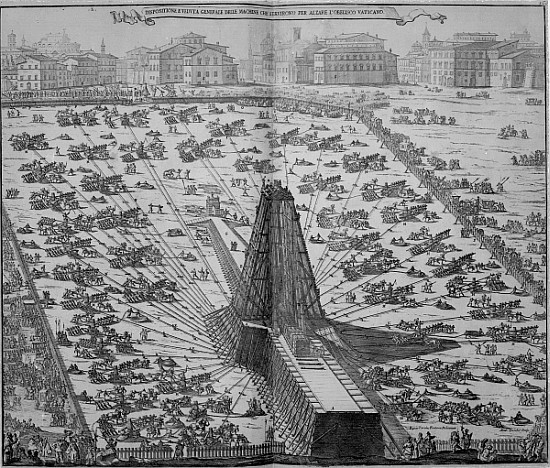 Erecting the Ancient Egyptian Obelisk in St. Peter''s Square, Rome; engraved by Niccola Zabag de (after) liaItalian School